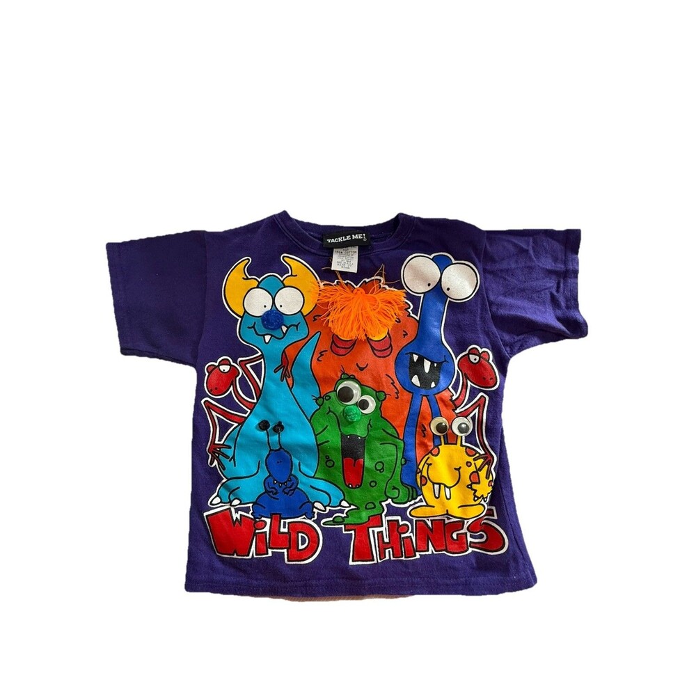 Vtg Tackle Me Wild Things Goggly Eyes Short Sleeve Shirt Rare Kids Size 2T